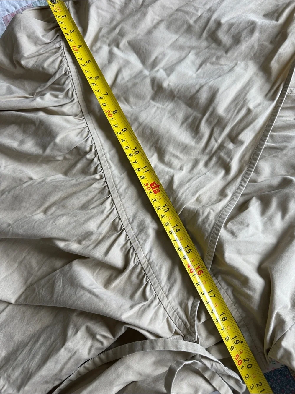 X—COS Beige Tie-Waist Midi Dress with Subtle Puff Sleeve Size M-L - Picture 13 of 16